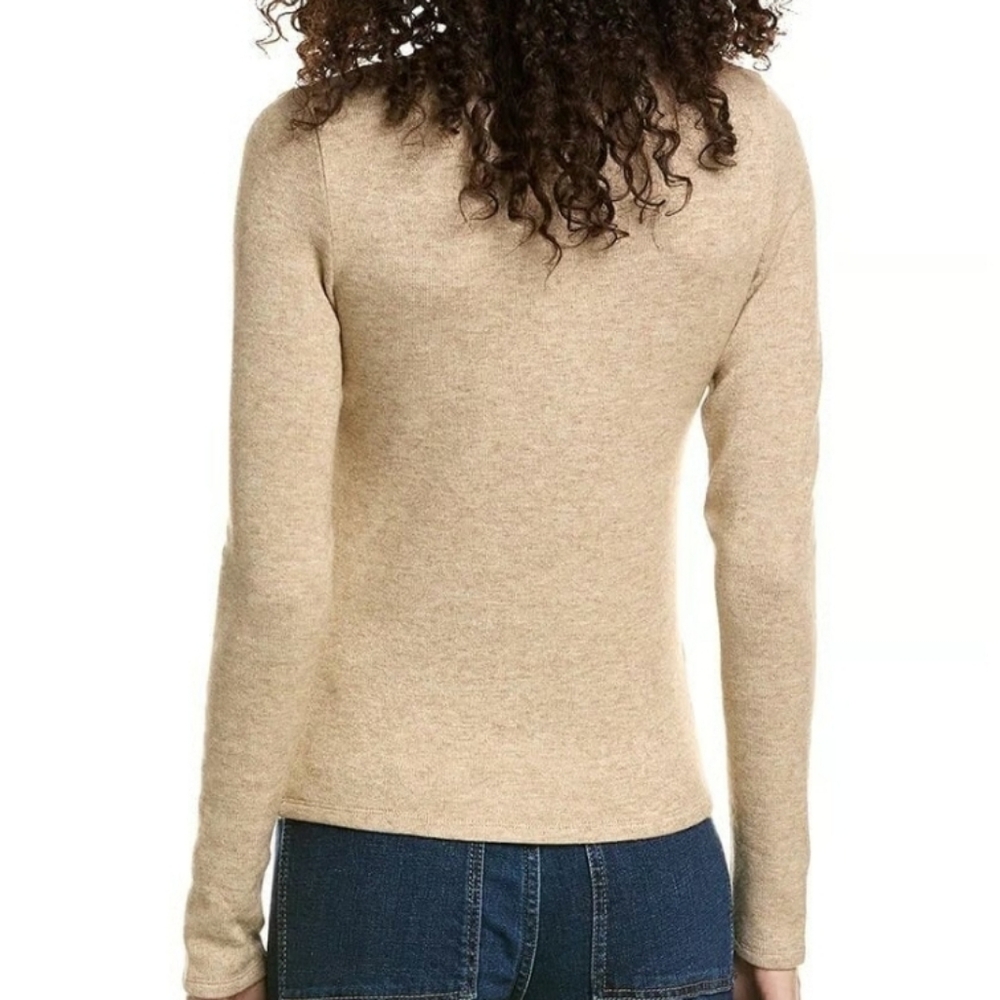 VINCE Open Scoop Neck Long Sleeve Pullover Top In Sand Shell Brown Size XS - Picture 2 of 13